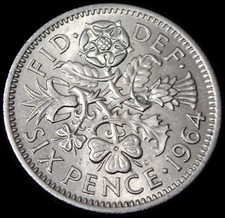 UK 6 Pence 1964 Elizabeth II Sixpence Coin WCA MB1964