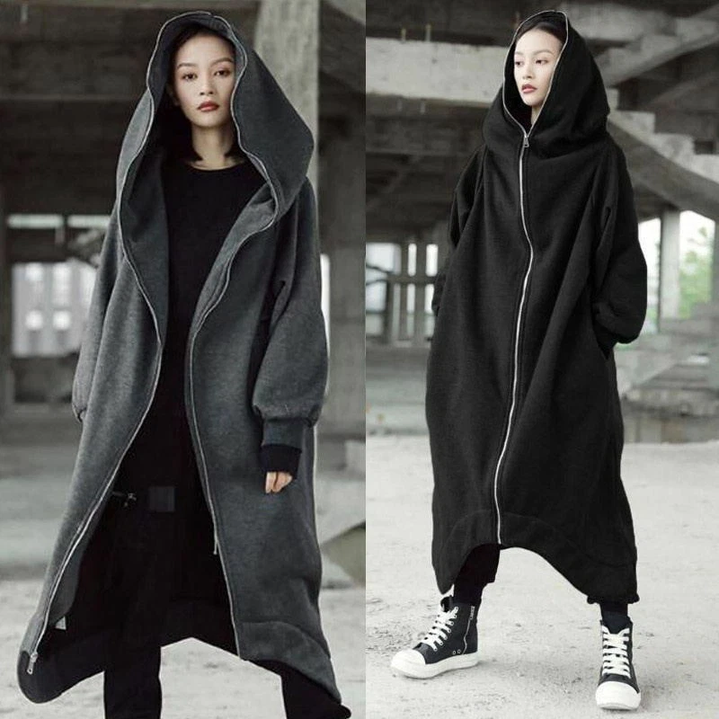 Femme Capuche Fermeture Manteaux Veste Asym trique Long Manche