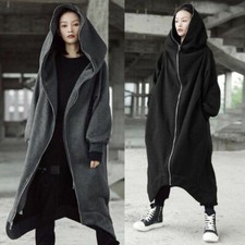 Women Hooded Zipper Coats Jacket Asymmetrical Long Sleeve Loose Casual New