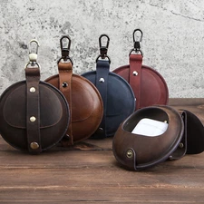 For Apple AirPods Pro 2 Case Round Leather Protective Shell Portable Cover