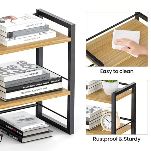 Office Desk Shelf Organizer, Wood Desktop Bookshelf Supplies Storage Rack, Sh... - Picture 6 of 7