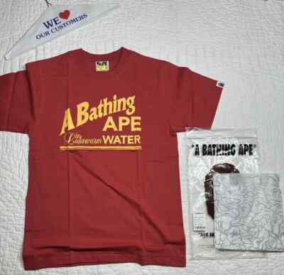 Large A Bathing Ape Bape in Lukewarm Water Tee Burgundy Red Authentic NWT