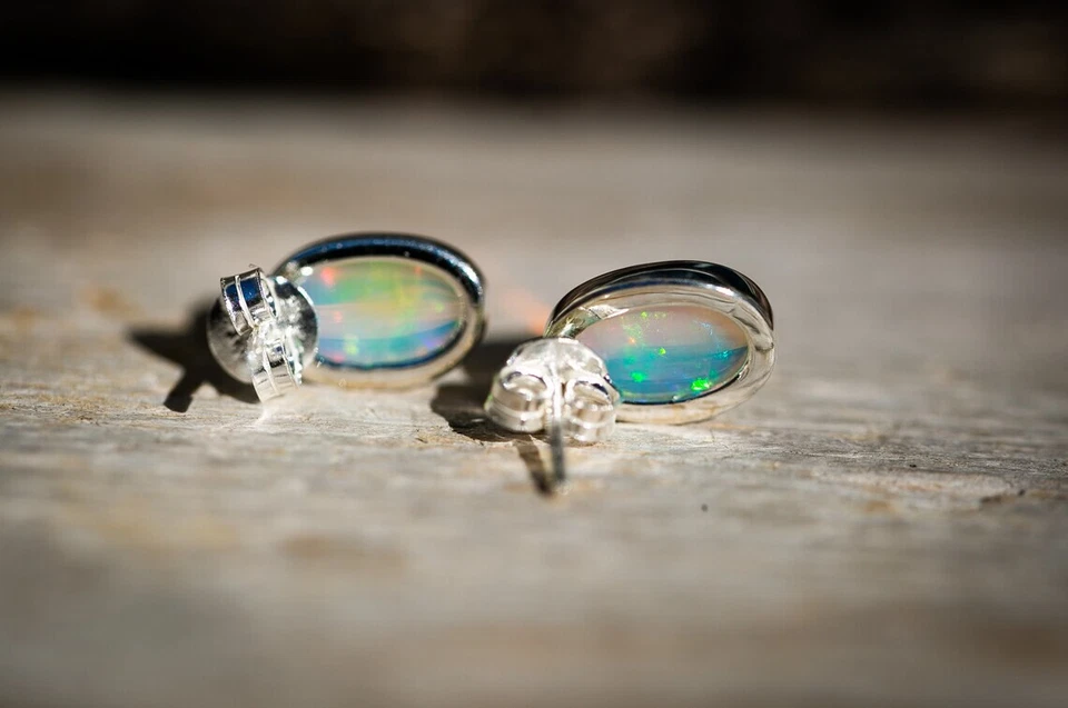 Real Fire Opal Oval Gemstone 925 Sterling Silver Women Simple Stud Earrings - Image 3 of 4