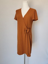 Texture & Thread x Madewell Side-Tie Wrap Dress Short Sleeve Golden Pecan Sz.S