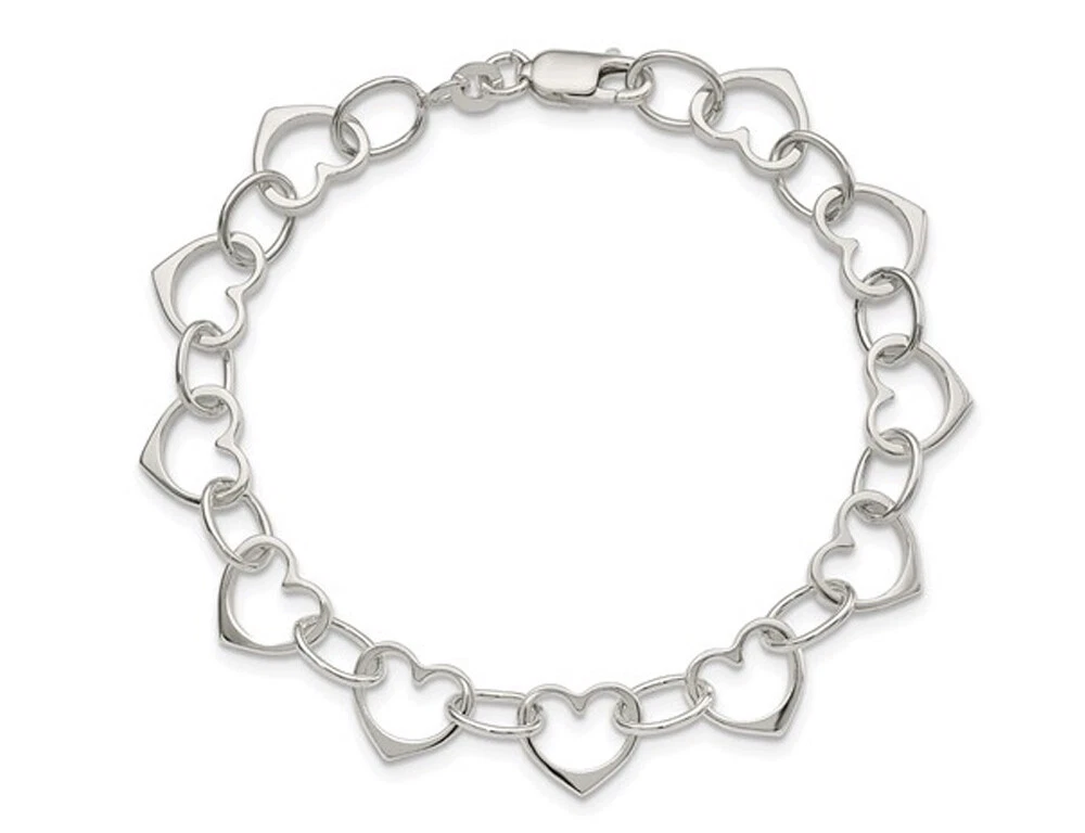 Sterling Silver Polished Heart Link Bracelet 7.00 Inches