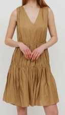 $225 Joseph Brown Women's Brown V-neck Tiered Dress Plus Size 38
