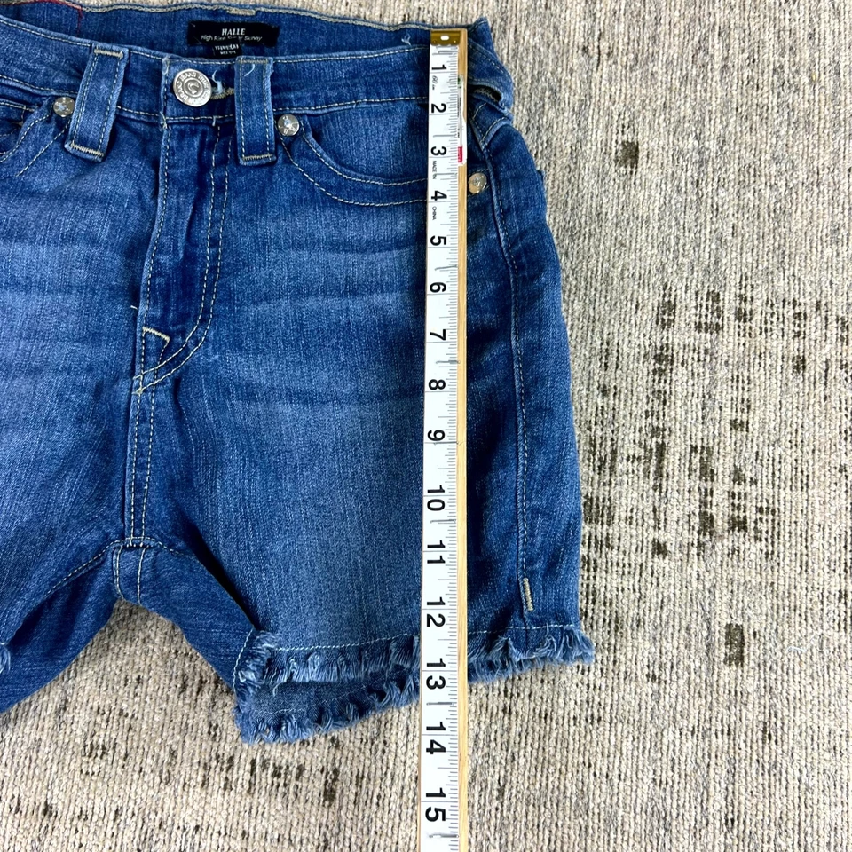 True Religion Halle Cut Off Jeans Shorts Womens Size 27 Blue Denim High Rise Zip - Image 4 of 4