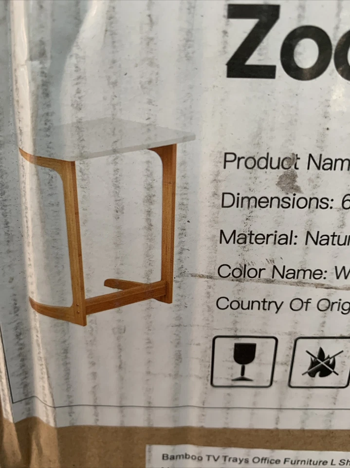 Zoopolyn Bandeja de TV Mesa-Salón Bambú Mesa auxiliar para Sofá Cama Forma de L Blanco Foto 2 de 4