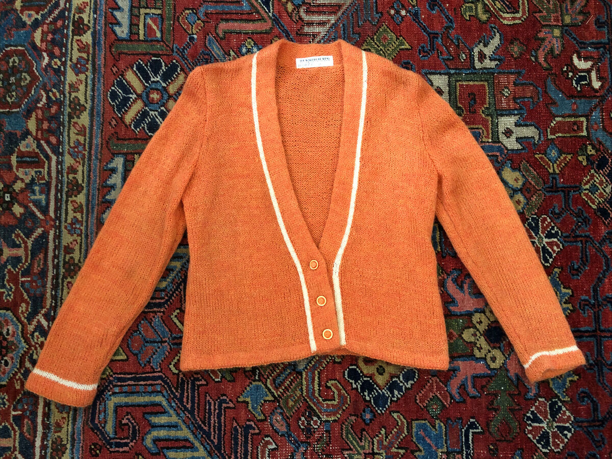 Vintage Kurt Cobain Cardigan Mens Sz M Orange Fuzzy Cropped Vintage Kurt Cobain Cardigan Mens Sz M Orange Fuzzy Cropped