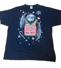 Christmas Sloth T Shirt Black Size 2XL Christmas Ugly Sweater holiday Dec 25th