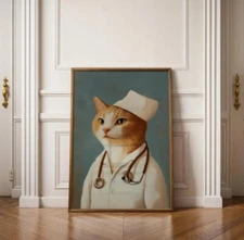Doctor Cat Wall Art, Funny Cat Printable for Clinic Decor, Funny Vet