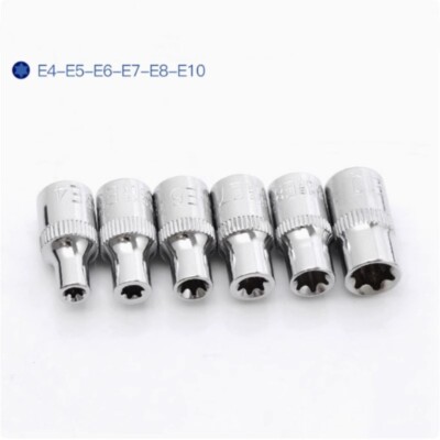 1/4 Inch Drive External Torx Shallow Socket Set E4 - E10 Cr-V Steel 6Pcs