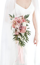 9" Dusty Rose Wedding Bouquets for Bride, Cascading Bridal Bouquet for Bride Art
