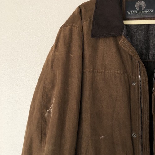 Weatherproof Bomber Jacket Mens XL Faux Suede Quilt Lined Distressed Grunge FLAW - Picture 5 of 14