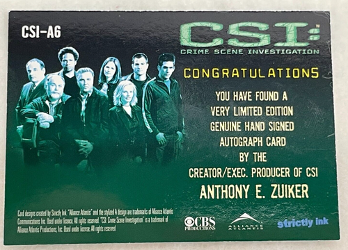 CSI Lot of 2 Autograph Cards Anthony Zuiker & Anne Donahue Strictly Ink 2003 - Picture 3 of 5