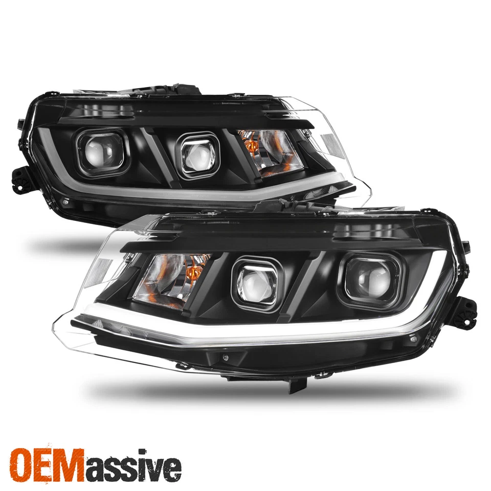 Faros proyectores de tubo LED para Chevrolet Chevy Camaro 2016-2018 carcasa negra Foto 3 de 4