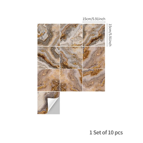 10pcs Grey Gold Marble Self-adhesive Bathroom Kitchen Wall Stair Tile Sticker - Picture 11 of 14