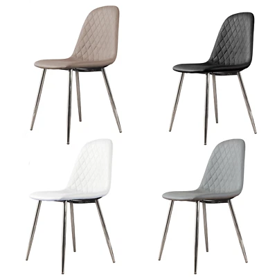 CORONA x2 Hatched Faux Leather Dining Chairs with Chrome SILVER/GOLD Metal Legs - Image 1 of 4