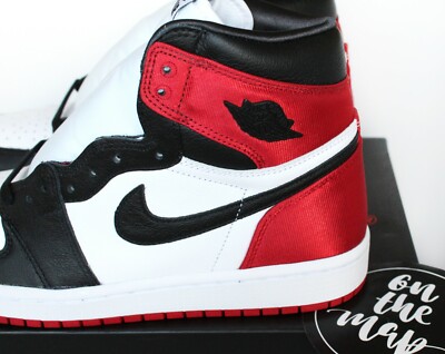 Nike Air Jordan 1 Retro High OG W Satin Black Toe Red UK 3 4 5 6 7