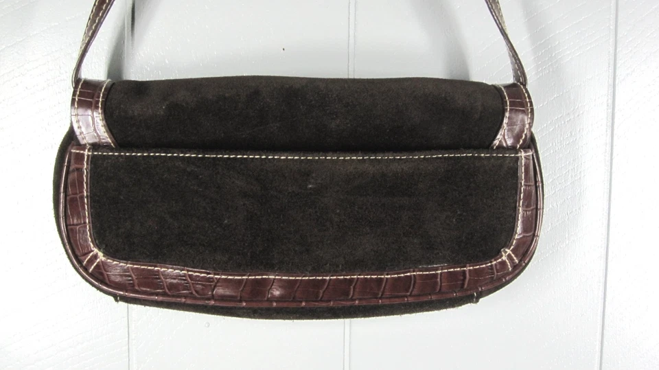 Suede Leather Shoulder Bag Baguette Chocolate Brown Pockets Boho Grunge Y2K 04 - Image 3 of 4