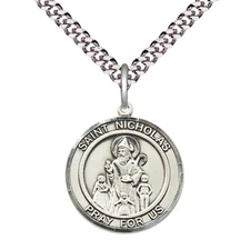 Medium Medium Pewter Saint St. Nicholas Medal 24" Lobster Claw Chain Necklace