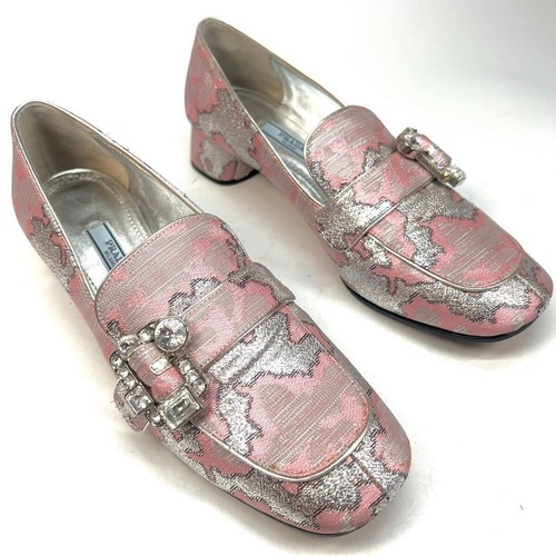Women 6.0US Prada Loafers Pumps Bijou Silver Pink 36 Women