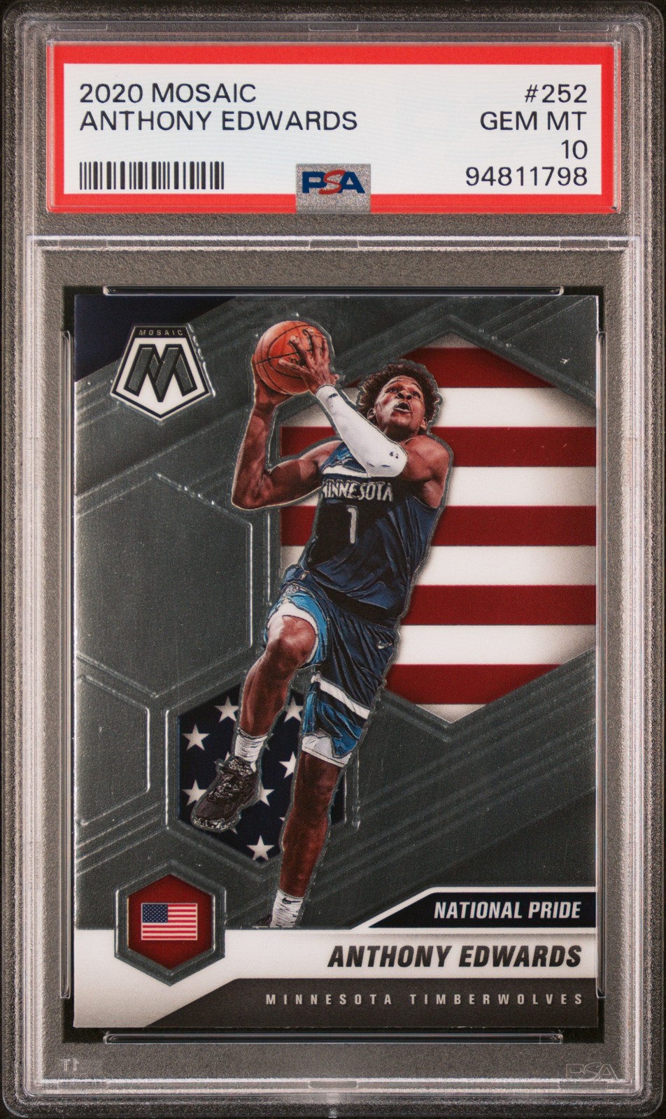 2020 PANINI MOSAIC #252 ANTHONY EDWARDS ROOKIE RC PSA 10 view 1