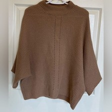R|LABEL Wool Cashmere Ribbed Mock Neck Dolman Sweater L Tan Camel