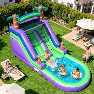 Commercial PVC Inflatable Bounce House Water Slide Purple With Blower for Kids