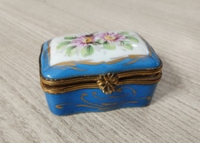 Scatolina Limoges Vintage - Porcellana Francese Dipinta a Mano - Blu e Oro