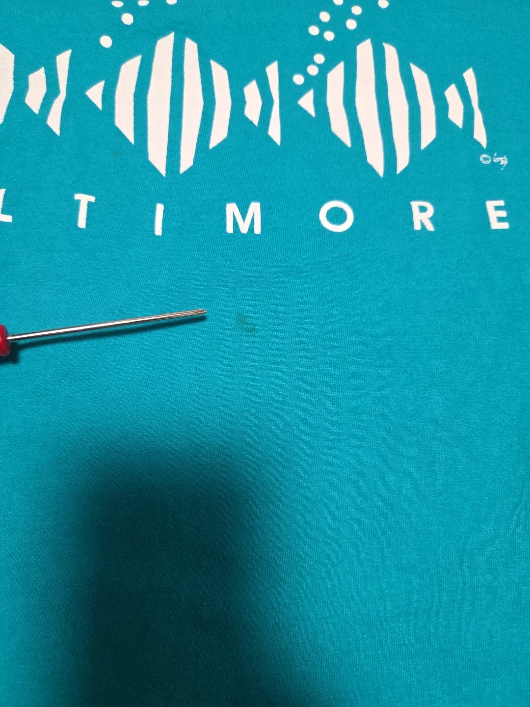 VTG 90s Mens Baltimore Fish Teal Hanes Beefy T Made in USA L Single Stitch image 6