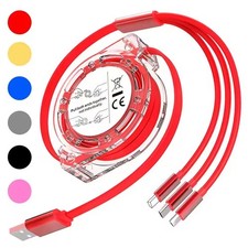 3in1 Retractable Charger Cable USB-C,Micro USB for iPhone, Samsung, LG, Motorola