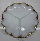 Vintage Anchor Hocking Fire-King Milk Glass Divided Relish Tray Gold Trim