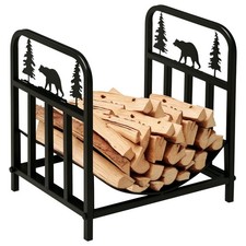 Outsunny Firewood Log Rack Fireplace Log Holder w/ Handles Outdoor Indoor Black