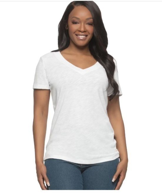 Felina Women's XXL White V-Neck Short Sleeve T-Shirt Cotton Blend M1077