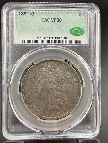 1891 $1 Morgan Silver Dollar VF 30 CAC VERY ORIGINAL COIN