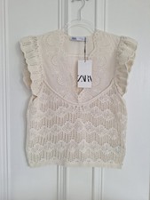 Zara Knitted Broderie Anglaise Frill Top UK 10-12