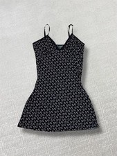Vintage Slip Dress Womens Size M Heart Print Blac Sexy Lace V Neck Cute