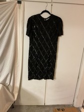 VTG 80s Black Dress 100 Silk Sequin Beaded Sz 12 Evening Glamor Party India