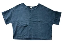 Marketplace Handwork of India SS Boxy Top Women's 1W-2W Black Gauze Lagenlook