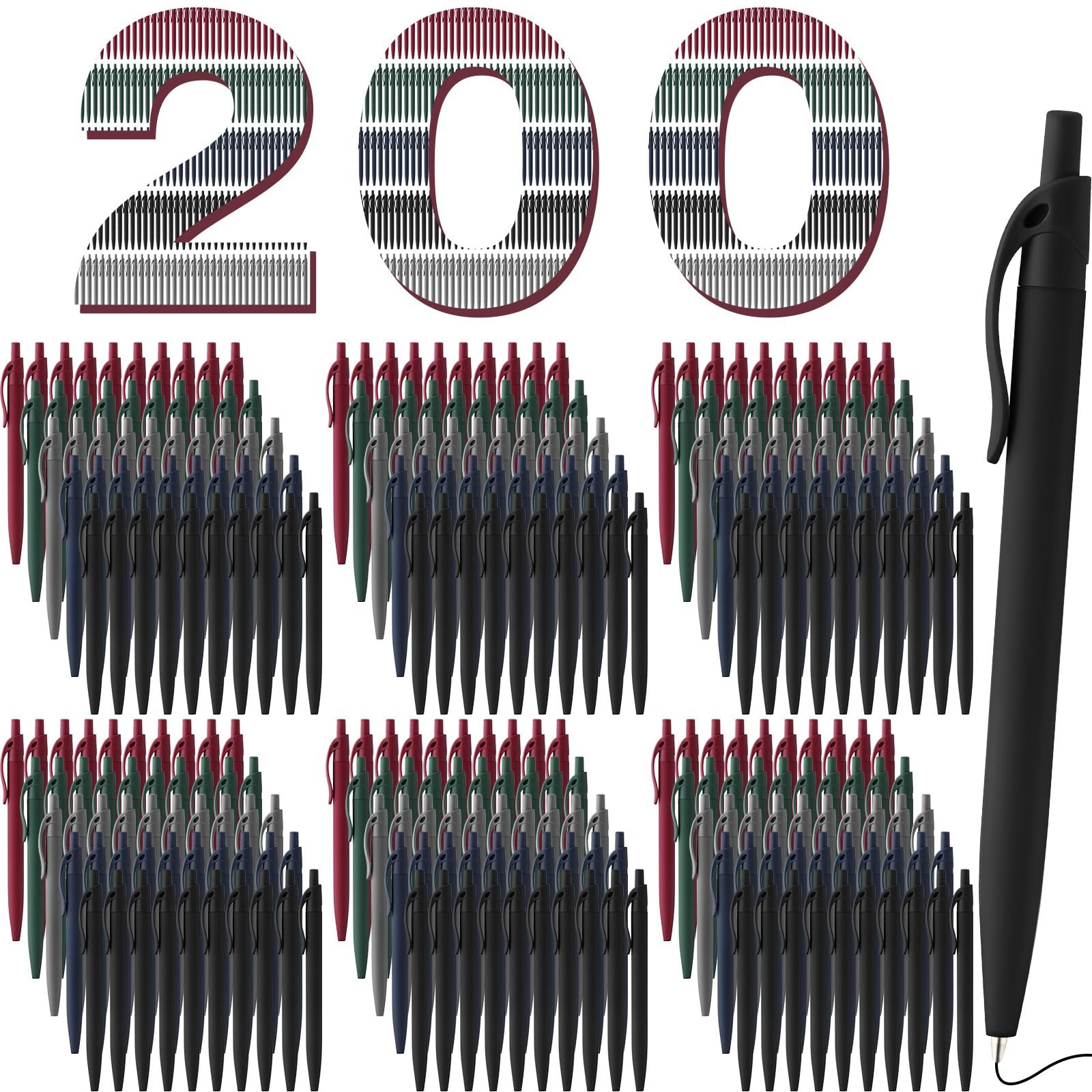 200 Pack Black Pens Bulk Retractable No Bleed Click Black Ink Smooth Writing ...