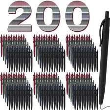 200 Pack Black Pens Bulk Retractable No Bleed Click Black Ink Smooth Writing ...