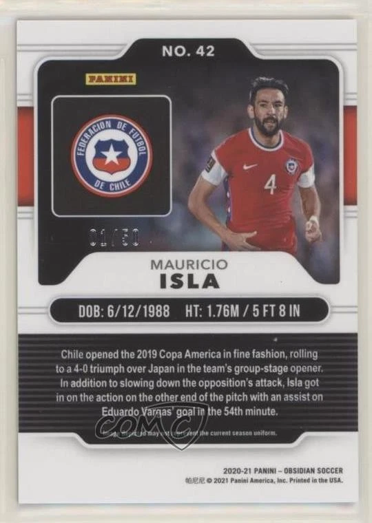 2020-21 Panini Obsidian Electric Etch Orange /50 Mauricio Isla #42 - Image 2 of 2