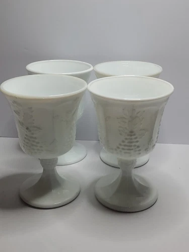 Vintage Indiana Colony Milk Glass Goblets Harvest Grape White Set Of 4