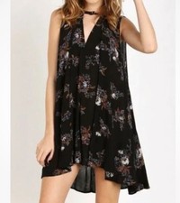 FREE PEOPLE SNAP OUT OF IT SWING DRESS TUNIC SLEEVELESS FLORAL BLACK SIZE XS **Y