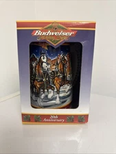 1999 Budweiser Holiday Stein Mug 20th Anniversary Clydesdales W/ Certificate NEW
