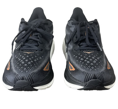 Hoka Women''s Clifton 9  everyday running, 8 US , Black/cooper- RARE