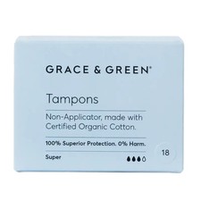 Grace & Green Super Coton Bio Tampons 18 Paquet non-Applicator No Plastique
