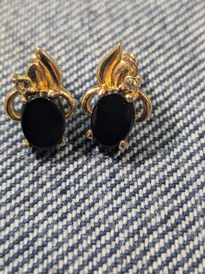 14k золото серьги черный оникс вечный огонь Италии золото/один бриллиант/один💎Missing - Изображение 4 из 4