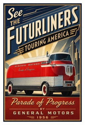 Futurliners - General Motors Parade of Progress 1950s Vintage Poster Wall Art